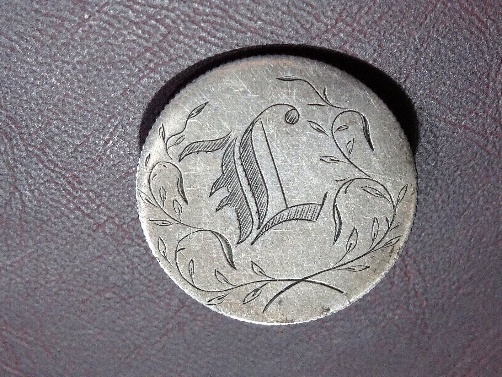 90% Silver 1853 Seated Liberty Quarter 25c Coin "fl" Love Token Pinback Pin