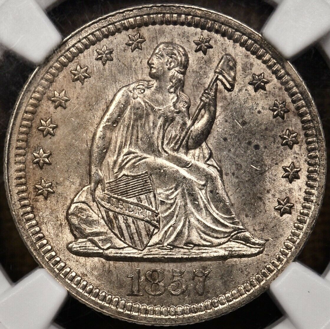 1857 Liberty Seated Quarter, Ngc Ms63, Wonderfully Original Davidkahnrarecoins