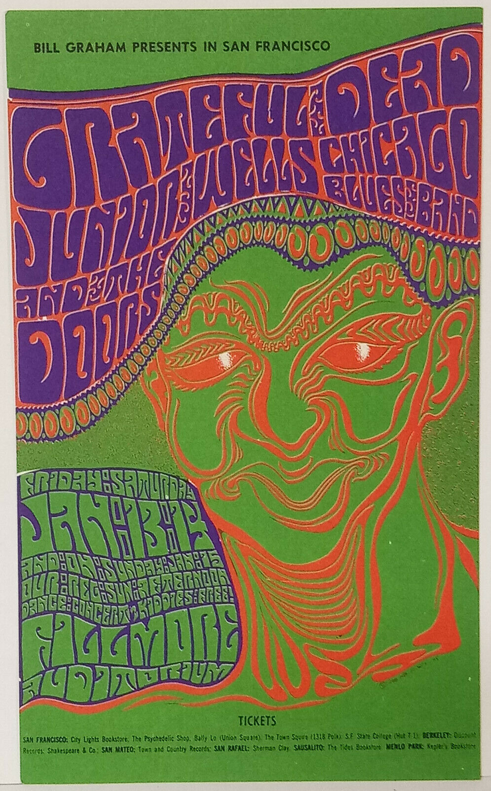 Grateful Dead The Doors Bg45 Bill Graham Fillmore 1967 Postcard