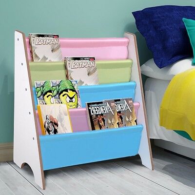 Wood Kids Book Shelf Sling Storage Rack Organizer Bookcase Display Holder White