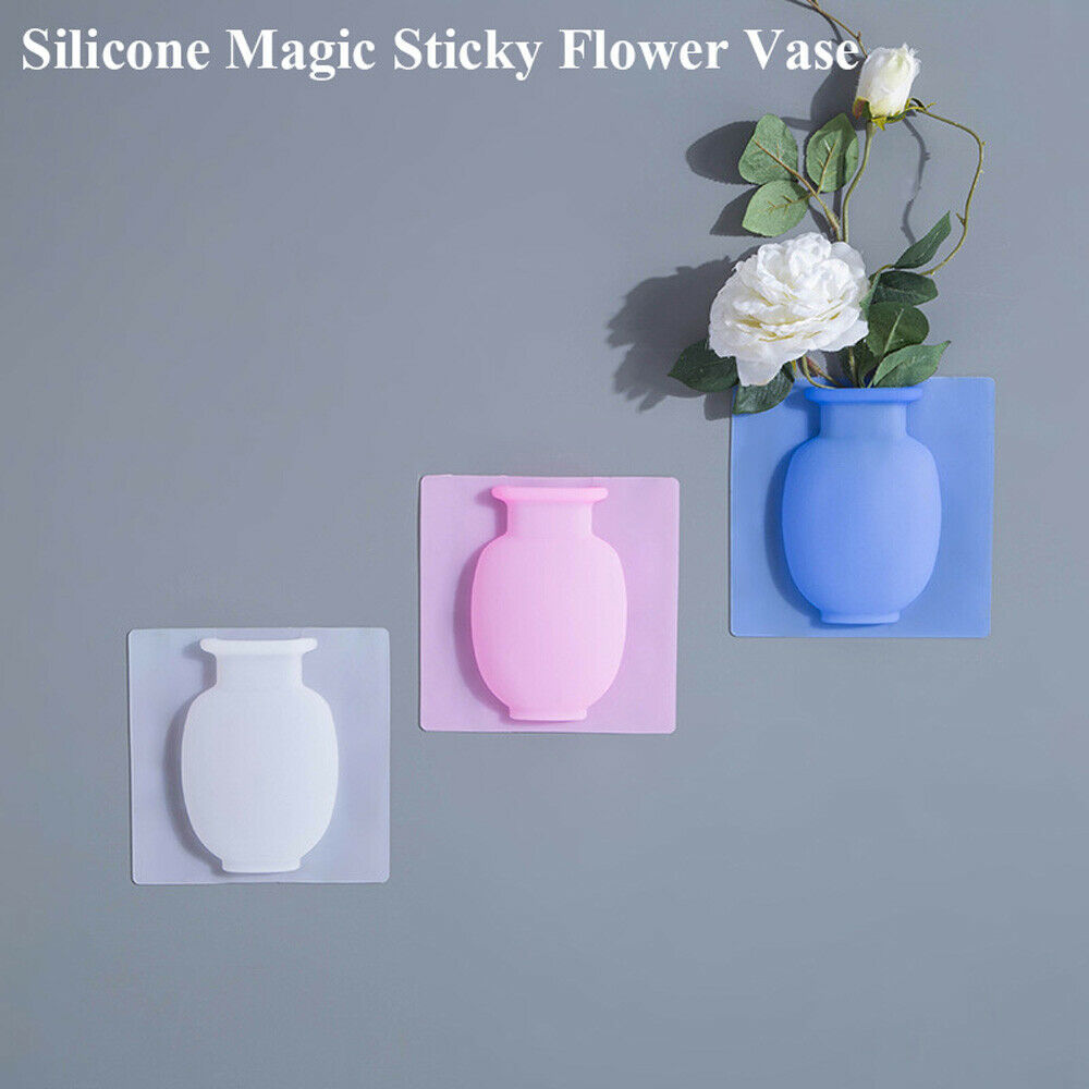 Wall Hanging Magic Sticky Bottle Silicone Vase Container Flowers Pot Home Decor