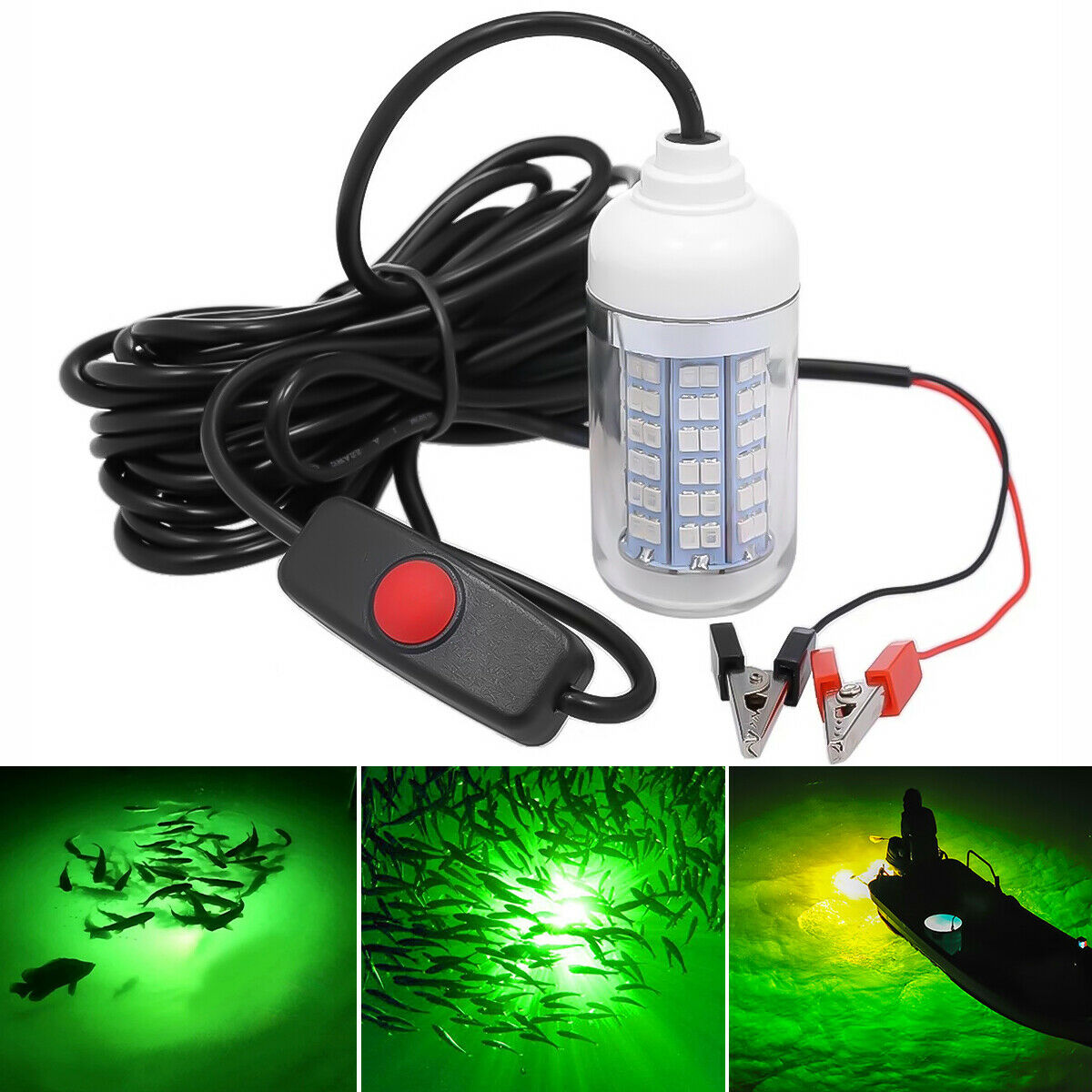 12v Green Led Underwater Submersible Fishing Light Night Crappie Shad Squid Lamp