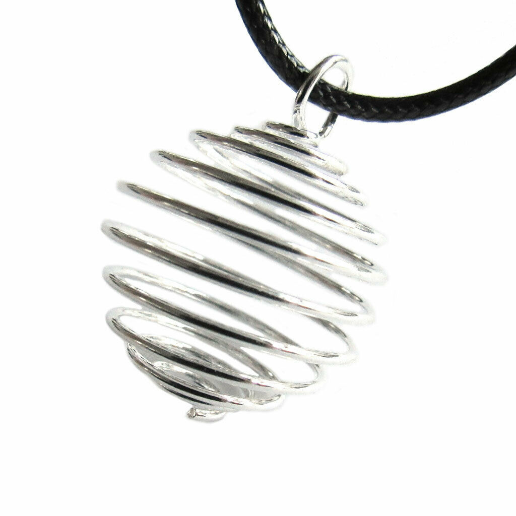 Silver Coil Pendant Empty Collapsible Cage For Wire-wrapped Crystals And Charms