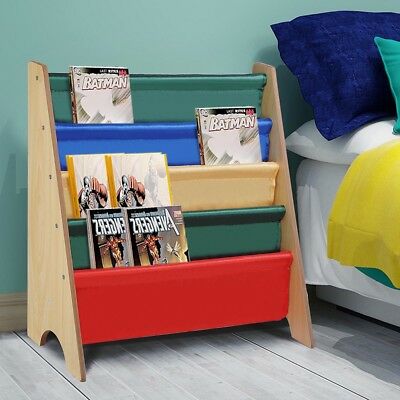 Kids Book Shelf Sling Storage Rack Organizer Bookcase Display Holder Nature