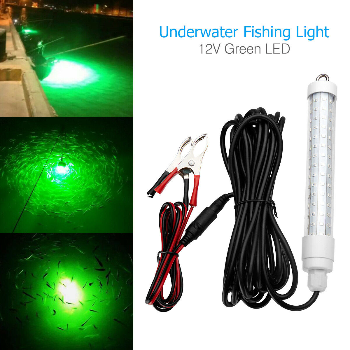 12v Green Led Underwater Submersible Fishing Light Night Crappie Shad Squid Boat