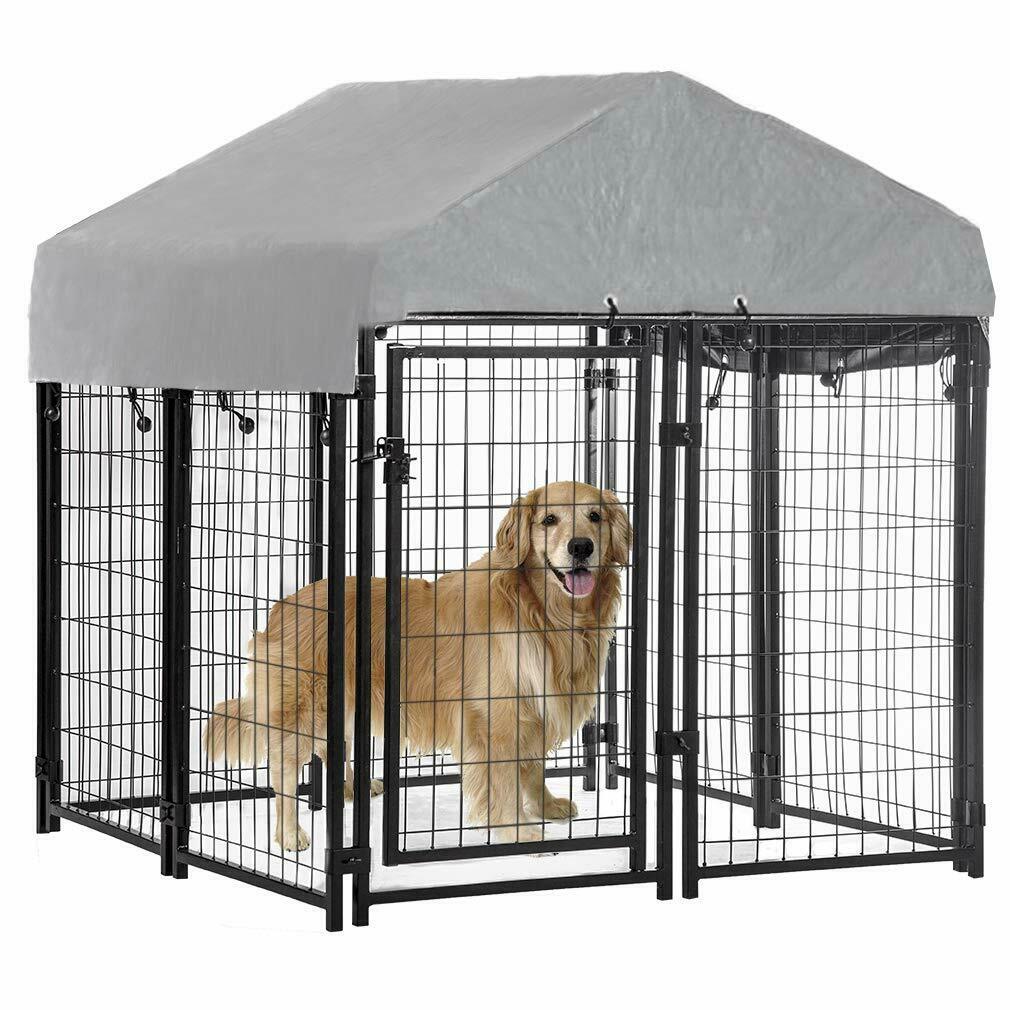 4'x4'x4.3' Outdoor Heavy Duty Playpen Welded Dog Kennel W/ Water-resistant Cover