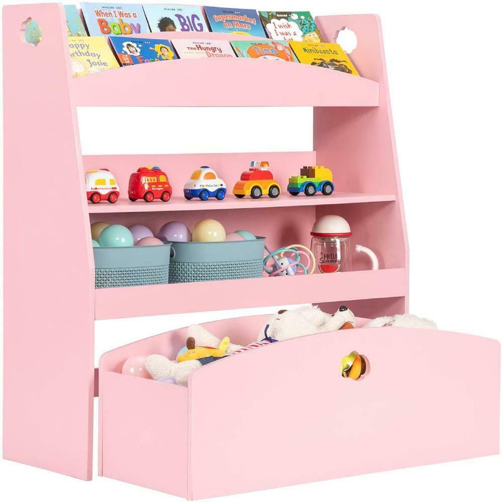 Children Kids Bookcase With Drawer Book Toy Shelf Storage Display Magazine Rack