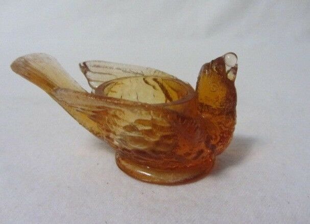 Degenhart Glass Chick Bird With Cherry Persimmon Open Salt Cellar C