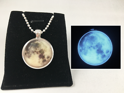 Glow In The Dark Full Moon Necklace Space Universe Galaxy Earth Charm Pendant
